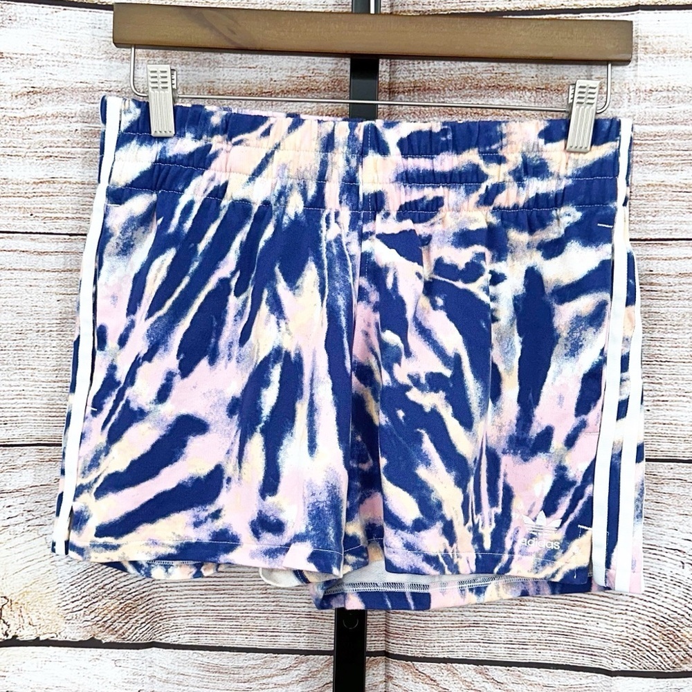 NWT Adidas Blue and Pink Tie Dye 100% Cotton Pull On Regular Fit Shorts Size M